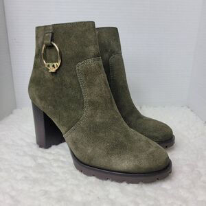 Tory Burch Sofia Women's Size 9 Boots Lug Sole Bootie Green Suede Shoes